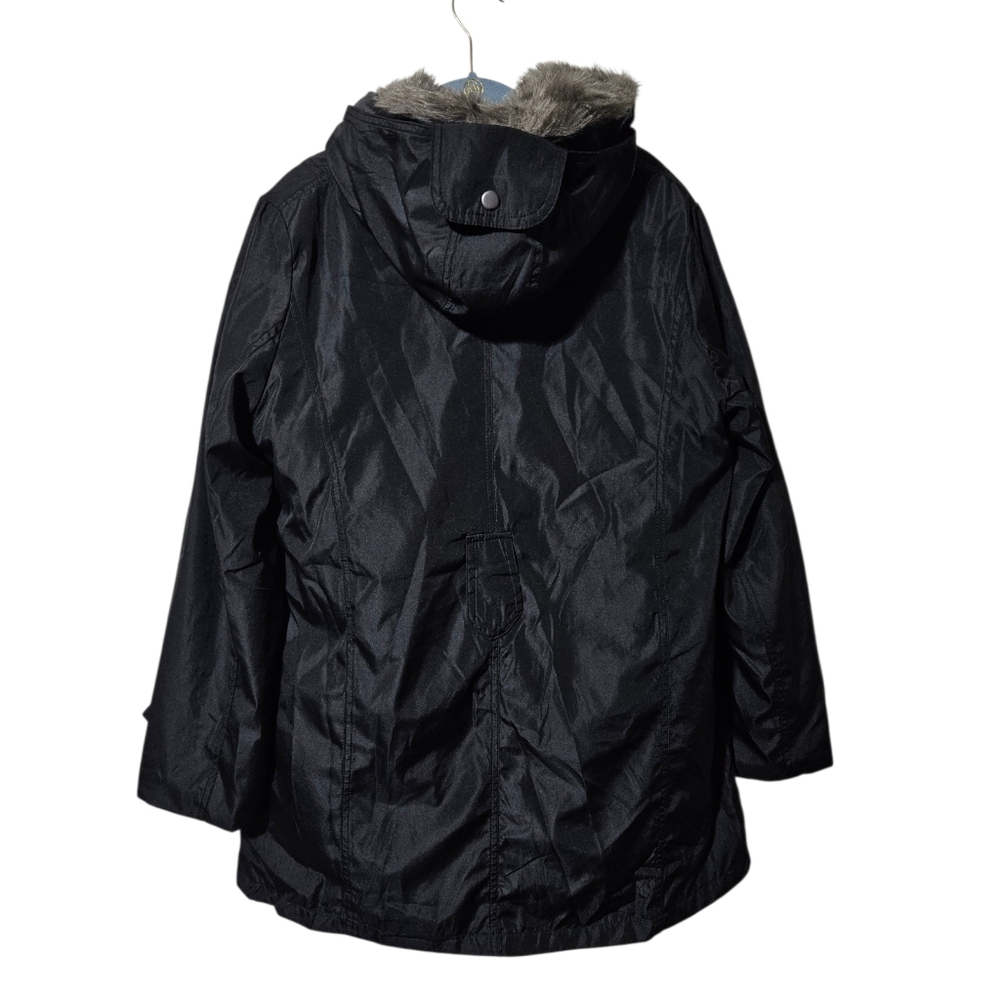 Black Hooded Outerwear Womens L Parka 4 In 1 Removable Liner Reversible Faux Fur - Picture 2 of 14